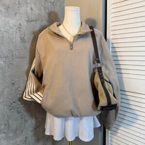 Tan & Cream Pinstripe Quarter Zip Crewneck
